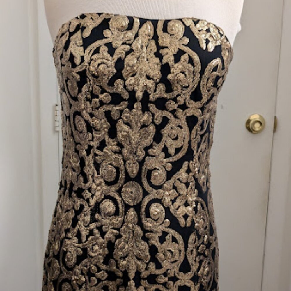 Black and Gold Sequined Strapless Party Dress | Size L | Marineblu brand